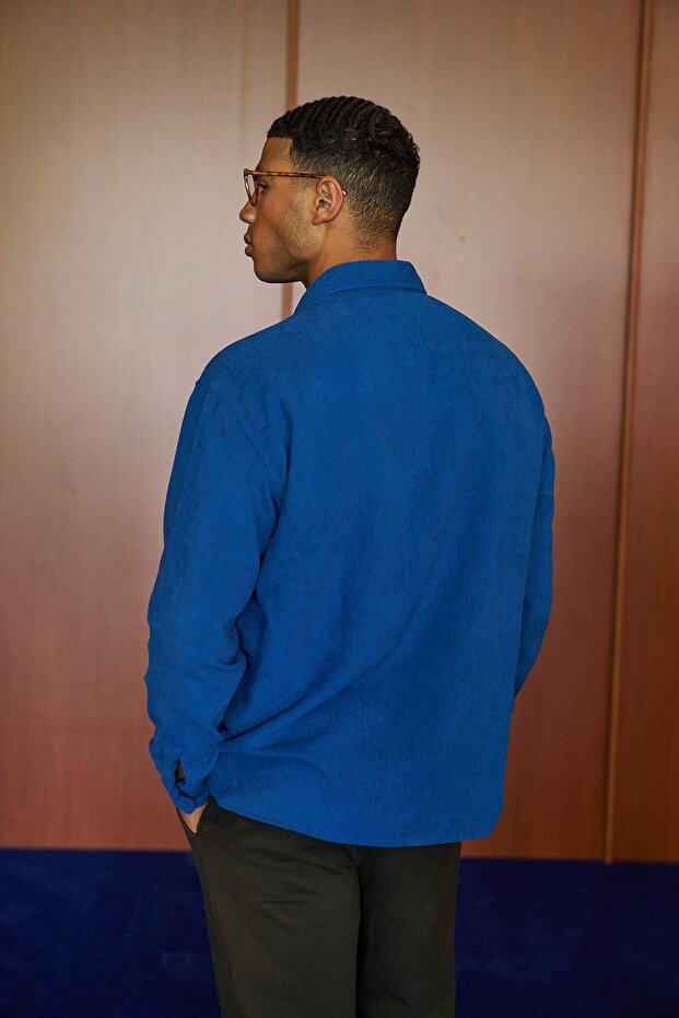 Noris Kadife Gömlek Sax Mavi - 3