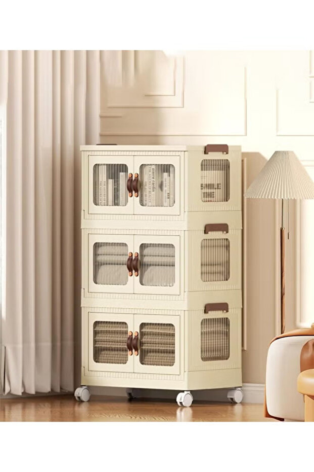 3-Tier Stackable and Foldable Storage Boxes with Wheels 60cm - 1