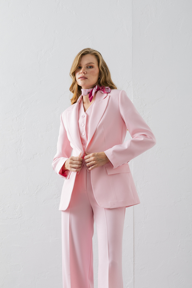 Takım Elbise Tek Düğmeli Blazer Ceket Pantolon Yelek Üçlü Takım - 3