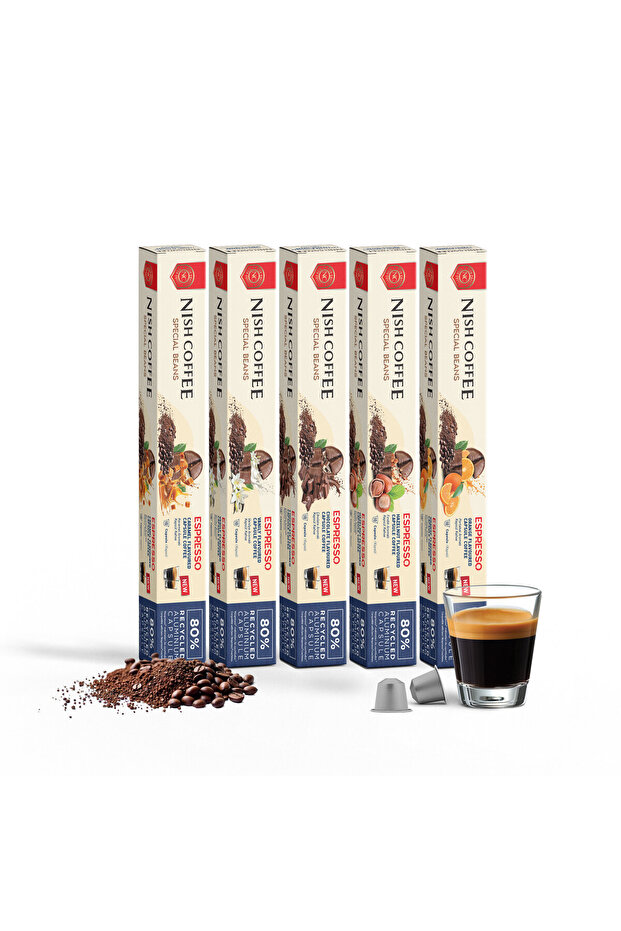 Aromalı Kapsül Kahve 5'li Set (Karamel-Vanilya-Çikolata-Fındık-Portakal) - 50 Adet - 3
