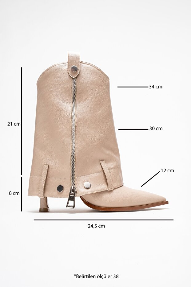 LOLA bézs színű, cipzáras, hegyes orrú női sarkú csizma - 7