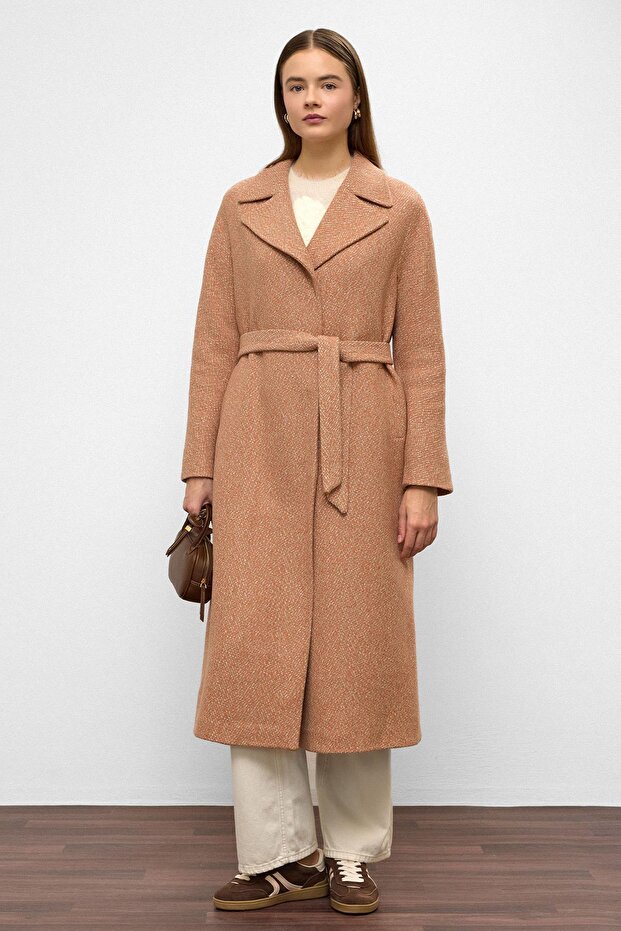 Oversize Snap Closure Fish Scale Pattern Medium Length Coat Somon 3035 - 2