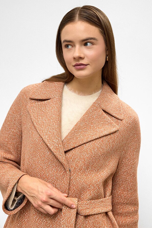 Oversize Snap Closure Fish Scale Pattern Medium Length Coat Somon 3035 - 3