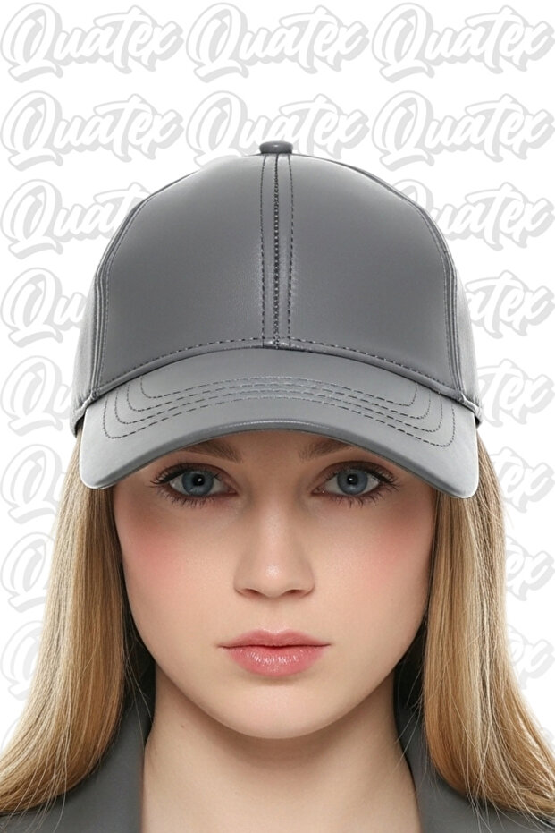 Deri Şapka - Gri %100 Deri Unisex Model - 2