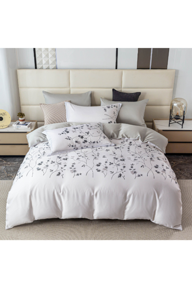 طقم لحاف كينج مطبوع أوراق شجر من الألياف الدقيقة، مكون من 6 قطع - 1