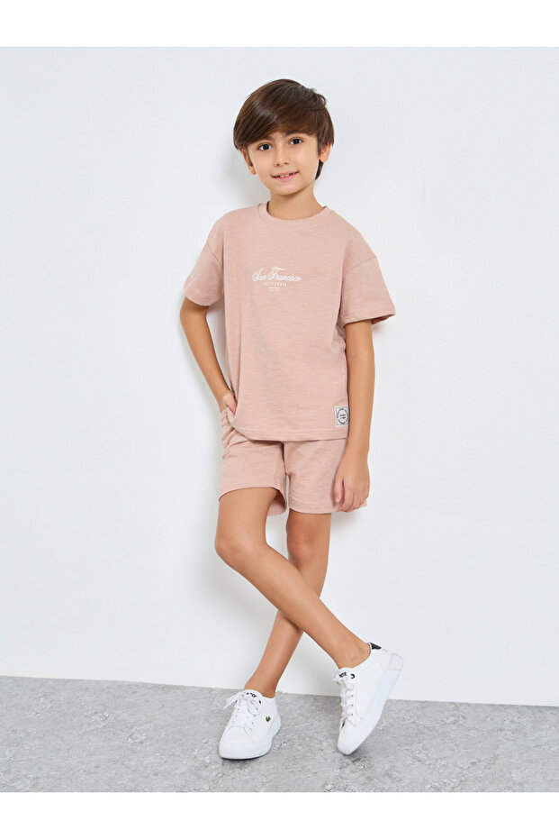 Boys Beige Cotton T-Shirt and Shorts Set