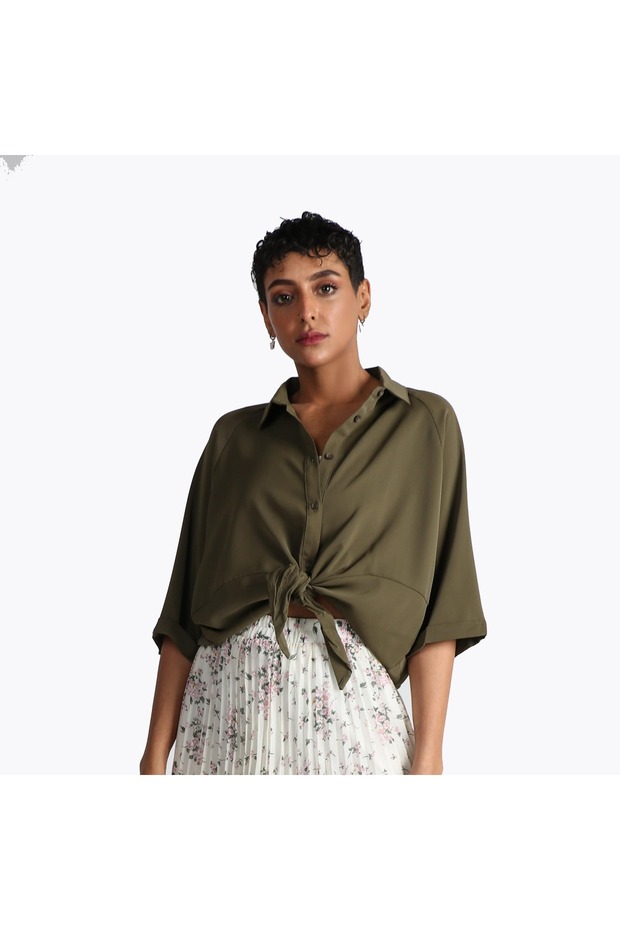Solid Button-Front Long-Sleeve Shirt - 2