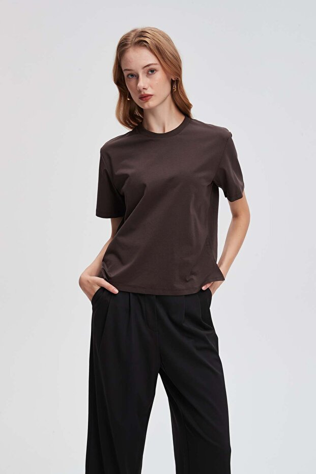 بلوزة سادة كبيرة الحجم بأكمام قصيرة - 1