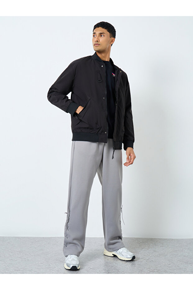 Men Black Solid Bomber Jacket - 2