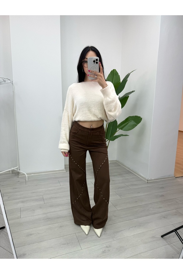 Süet Zımbalı Pantolon - 2