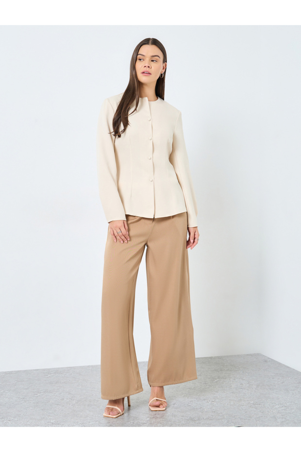 Solid Button Down Long Sleeve Blouse - 2