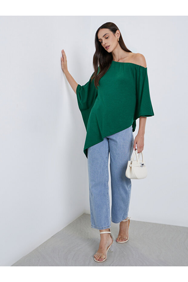 Solid One Shoulder Cape Style Blouse - 2