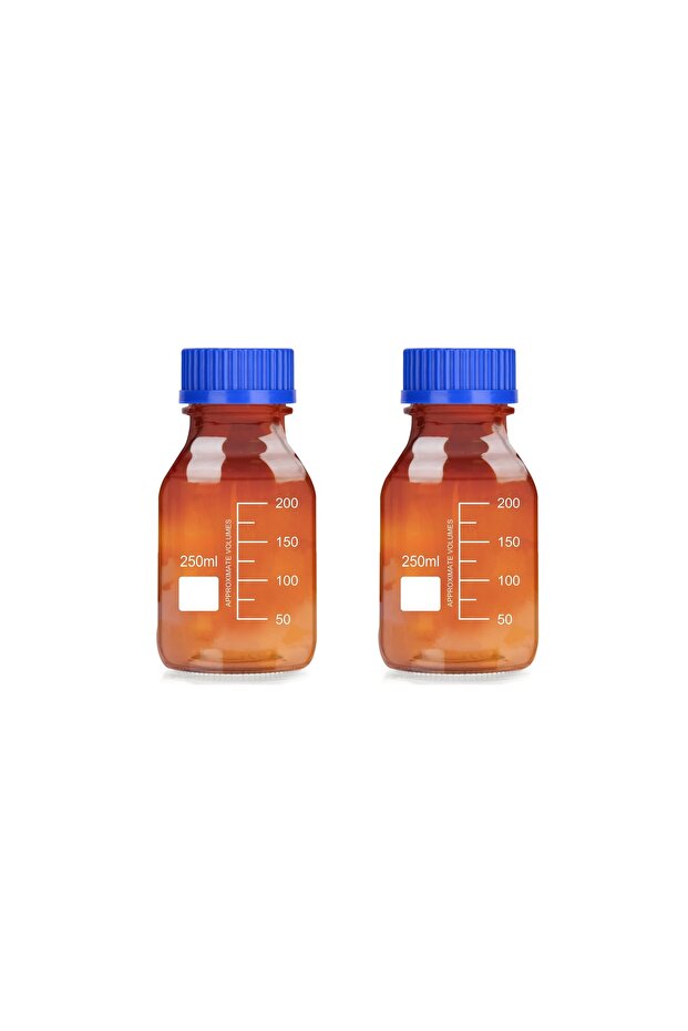 Amber Reagent Media Bottle,Graduated Round Storage BottleGL45 Blue Screw Cap, 250 ml pack of 2