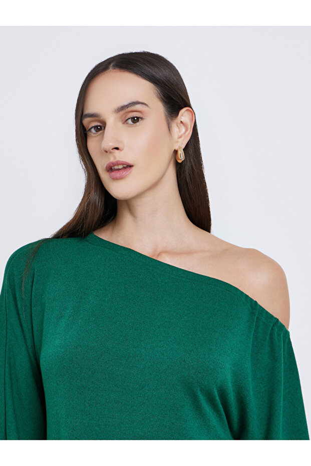 Solid One Shoulder Cape Style Blouse - 3