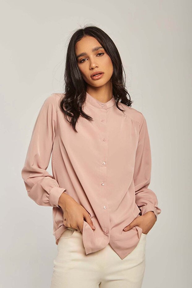 Solid Button-Front Shirt - 1