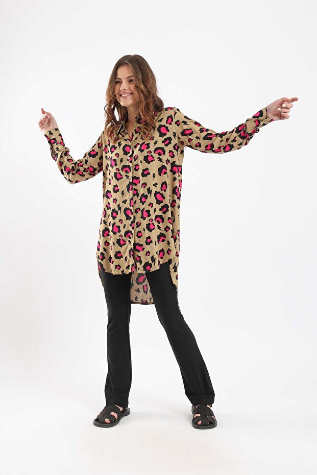 Leopard Print Button-Front Shirt