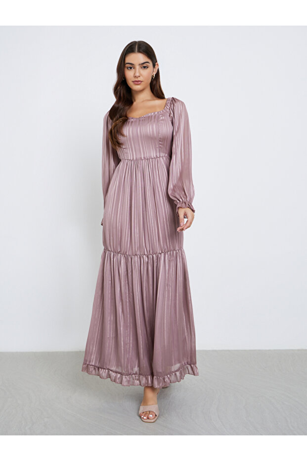 Purple Balloon Sleeve Tiered Maxi Dress