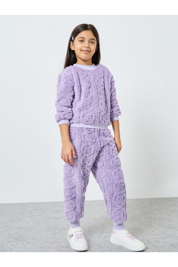 Girls Lilac Furry Sweatshirt and Joggers Set