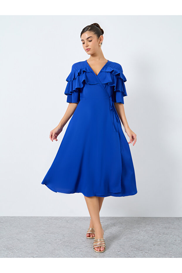 فستان ميدي ملفوف بتفاصيل كشكشة - 2