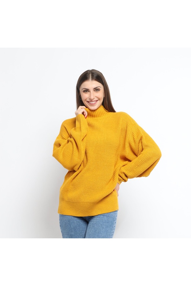 بلوزة سادة مضلعة بأكمام طويلة - 1