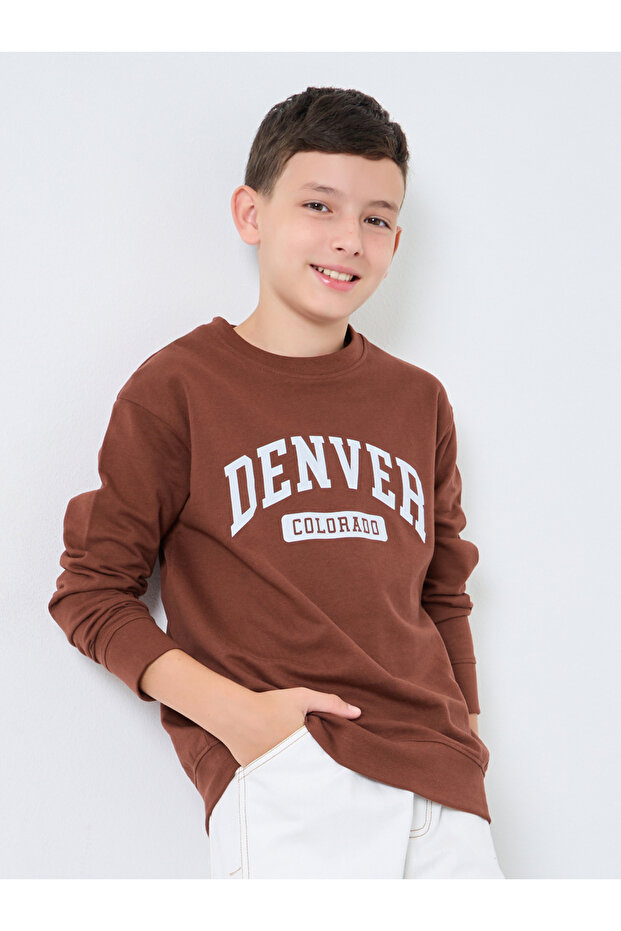 Teen Brown Relaxed Fit Graphic Sweatshirt