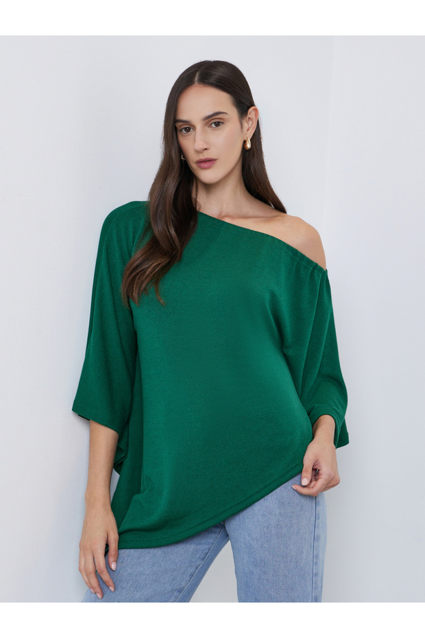 Solid One Shoulder Cape Style Blouse - 1