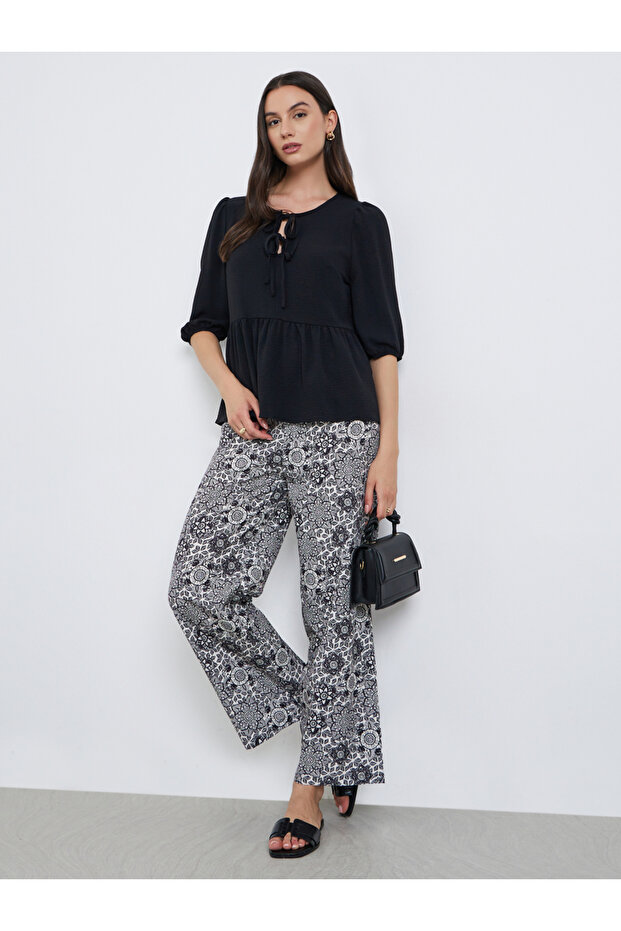 Ruffle Hem Tops and All-Over Printed Pants Set