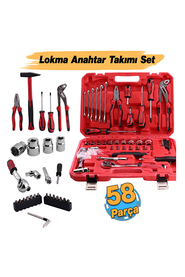 Lokma Anahtar Takımı 58 Parça Pense Tornavida Seti 1/2 3/8 1/4 Yıldız Tork Düz Set Bits Uç Allen Set - 4