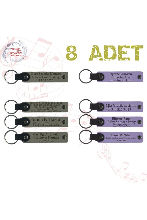 Name Written Leather Keychain, Purple & Navy, Set of 8 Gifts for Your Loved Ones for Your Special Celebrations