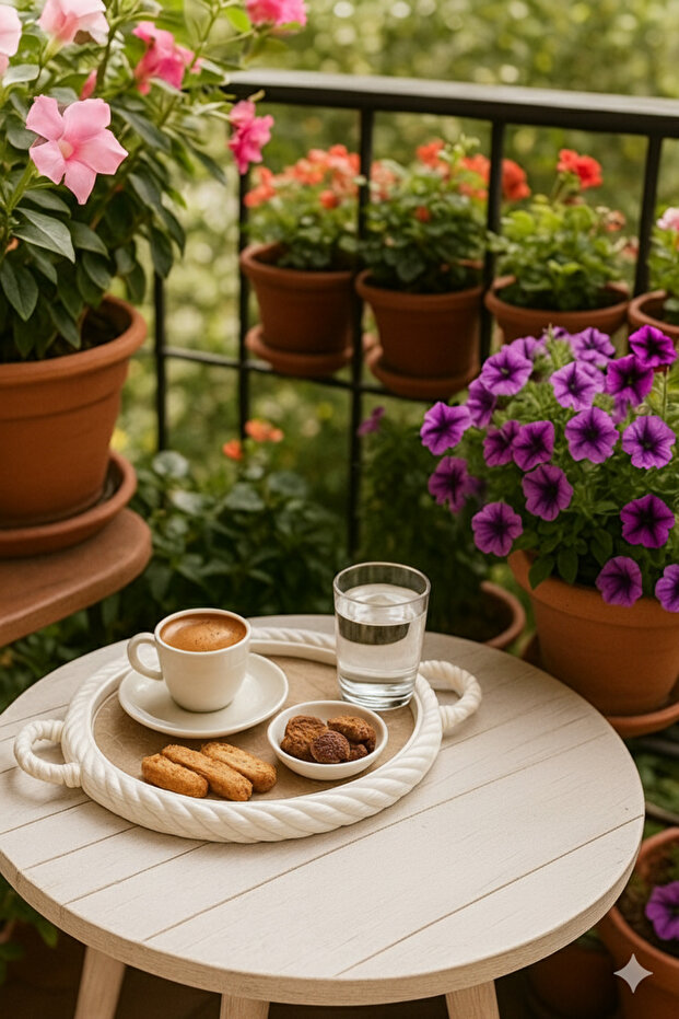 صينية تقديم القهوة والشاي والوجبات الخفيفة، صينية تقديم مستديرة من البلاستيك الأبيض بنمط شبكي - 2