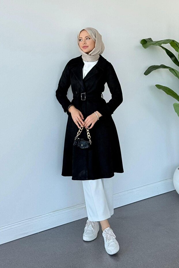 Süet Trençkot Siyah - 3