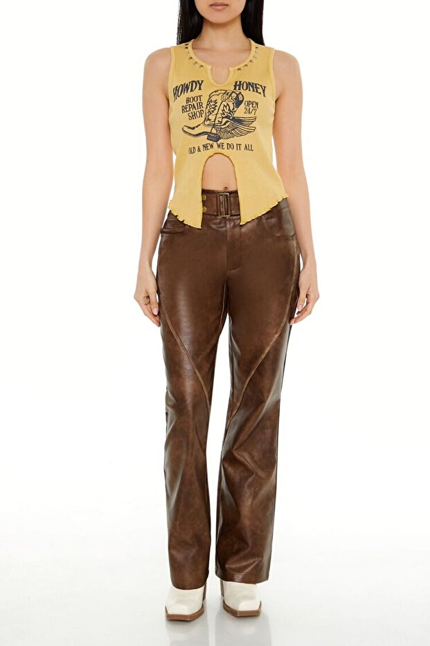 Suni Deri Bulut Yıkama Pantolon - 3