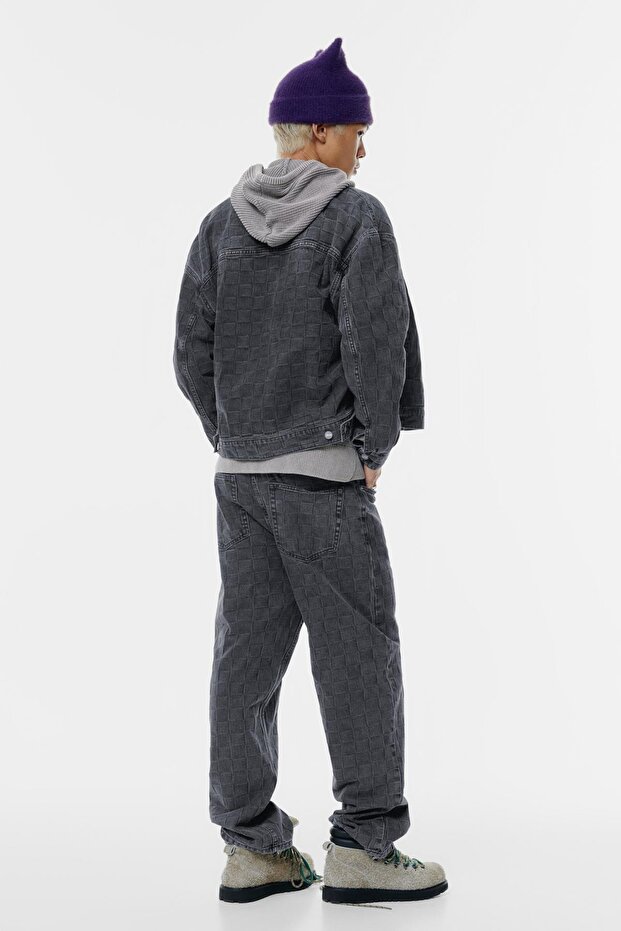 Ekose desenli denim ceket - 5