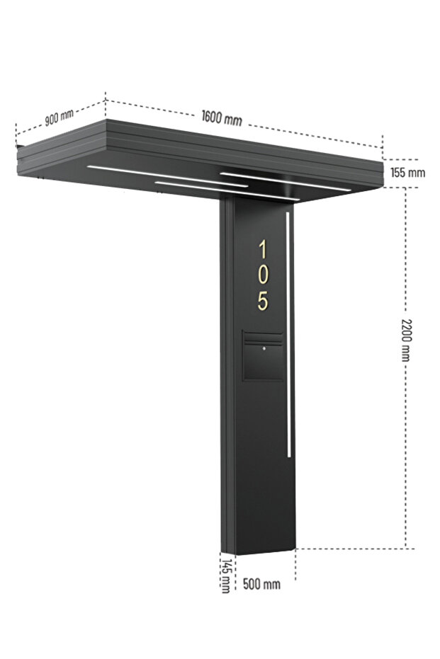 VERA MONO ALÜMİNYUM KAPI ÜSTÜ SUNDURMA- POSTA KUTULU LEDLİ MODEL-160 CM-SAĞ - 3