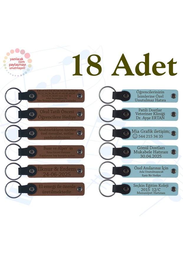 Personalized Message Gift Leather Keychain, Purple Violet & Navy Blue, Individually Name Writable Set of 18