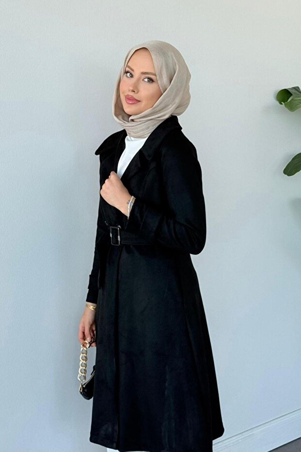 Süet Trençkot Siyah - 2