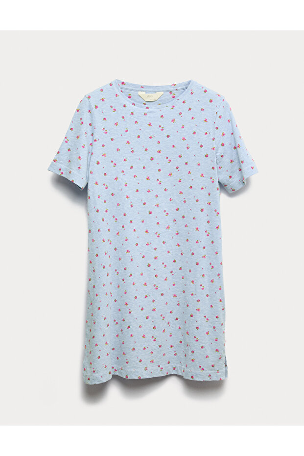 Saf Pamuklu Baskılı Gecelik - 1