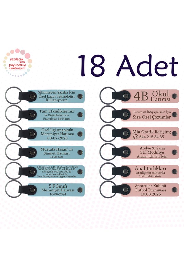 Personalized Message Gift Leather Keychain, Purple Violet & Navy Blue, Individually Name Writable Set of 18