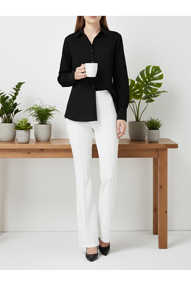 İspanyol Paça Pantolon A1106 Beyaz - 5