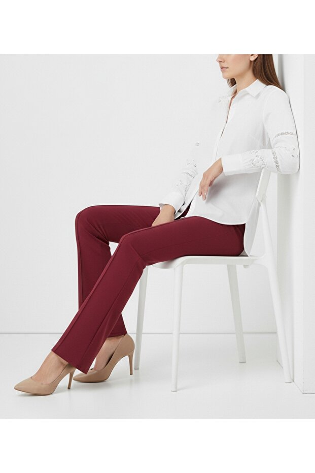 İspanyol Paça Pantolon A1106 Bordo - 3