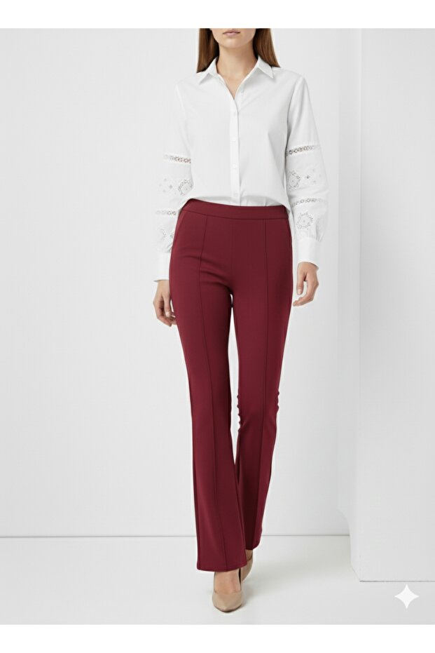 İspanyol Paça Pantolon A1106 Bordo - 5
