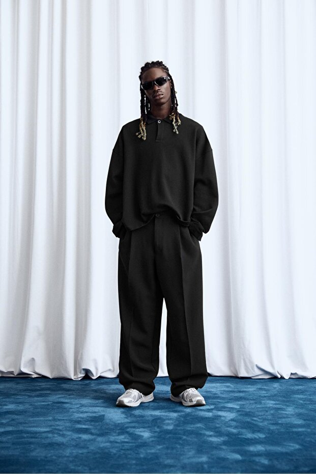 Crop polo yaka sweatshirt - 1