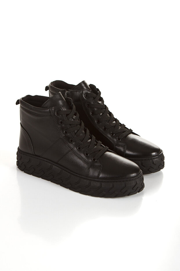 %100 Hakiki Deri Kalın Taban Dikişli Kadın Bot - 2