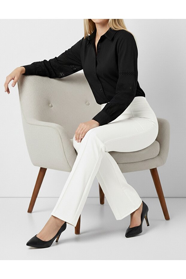 İspanyol Paça Pantolon A1106 Beyaz - 2