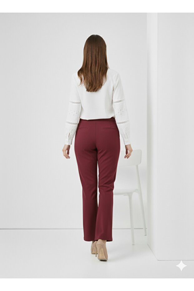 İspanyol Paça Pantolon A1106 Bordo - 4