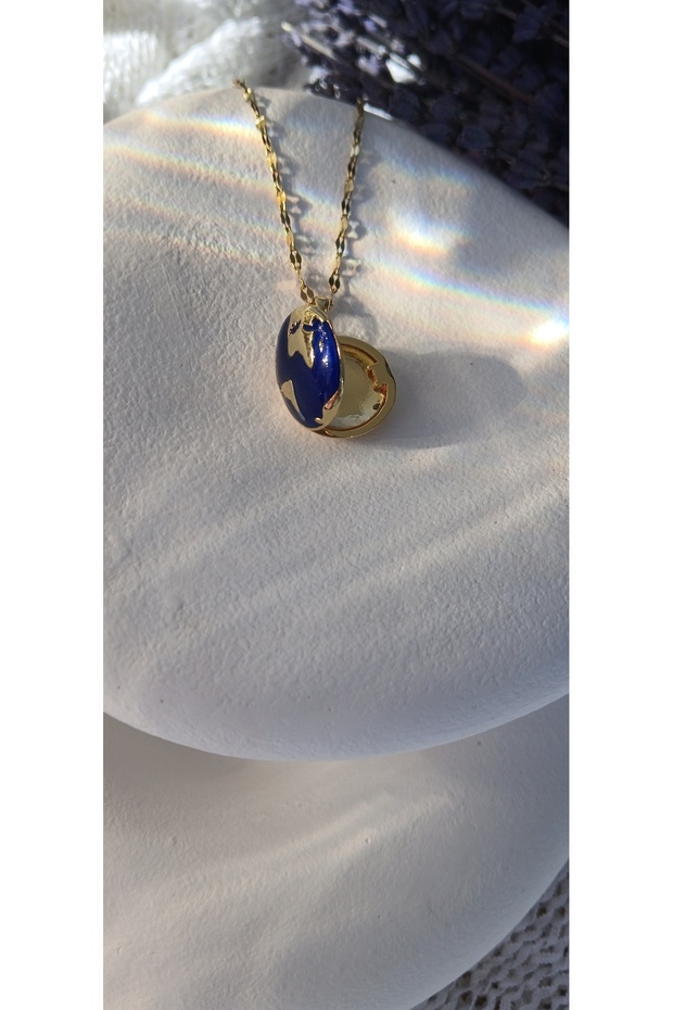 Dünya Detaylı Çelik Kolye - 4