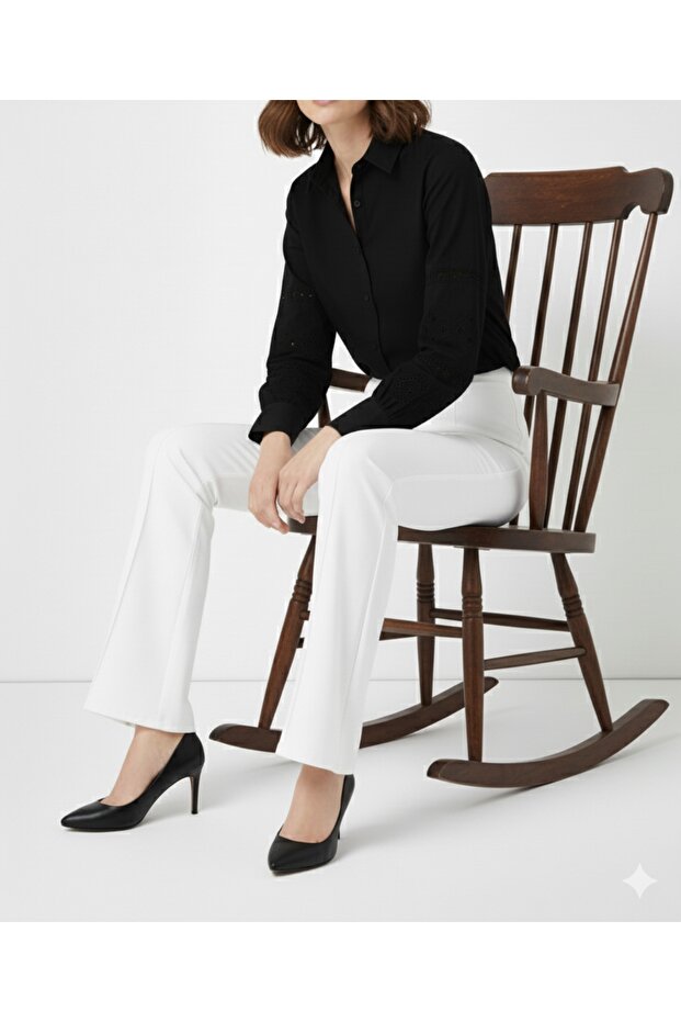 İspanyol Paça Pantolon A1106 Beyaz - 3