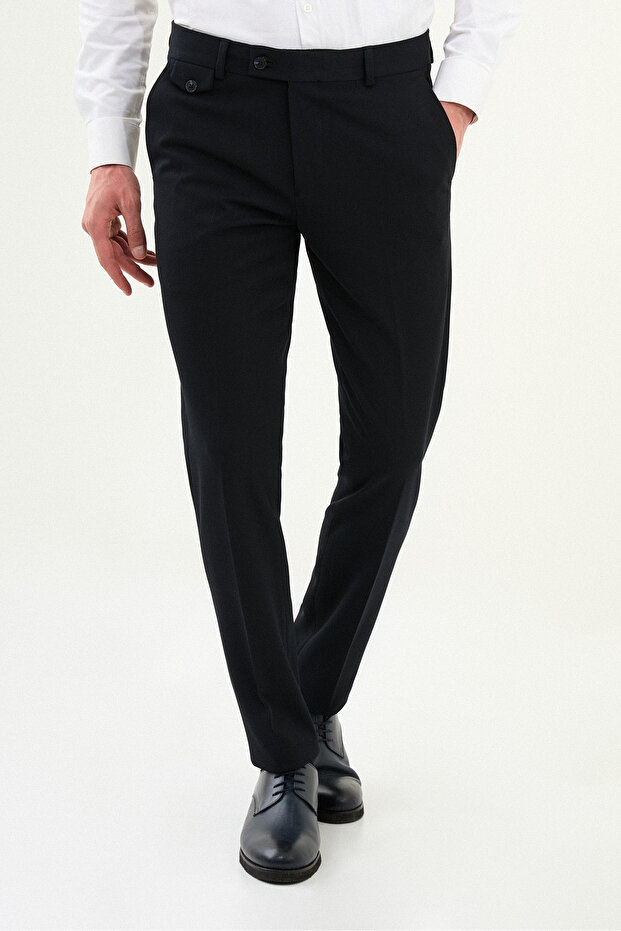 Straight Super Slim Fit Classic Men's Trousers with Pocket Detail Navy Blue - 38340.25K