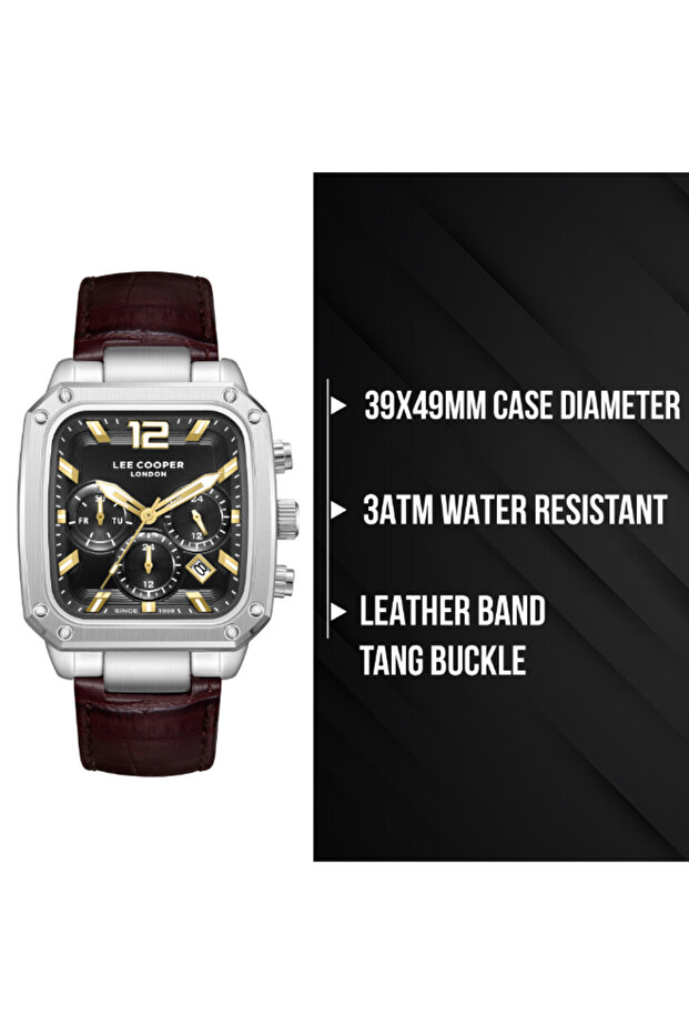 ساعة رجالية متعددة الوظائف بمينا أسود - LC08184.352 - 8