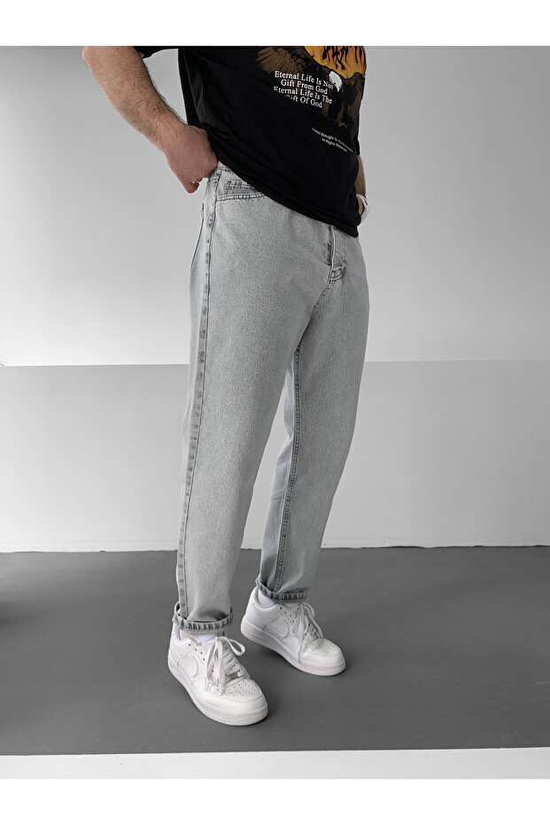 بنطلون جينز رمادي بسيط بقصة بوي فريند - 2